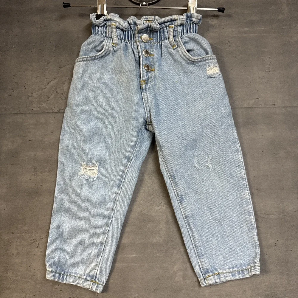 Zara light-wash kids' denim jeans Paper Bag Waist Distressed 18-24m Button Fly